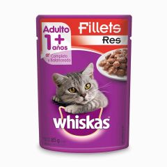 Alimento Húmedo Para Gato Whiskas Adulto Mayor A 1 Año Sabor A Filetes De Res x 85gr