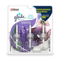 Repuesto De Ambientador Glade Aceite Natural Aroma Tranquilidad, Lavanda Y Aloe x 21ml x 3 Unidades