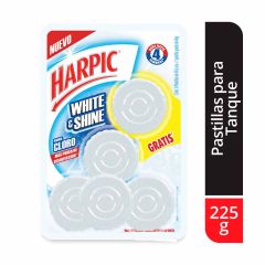 Pastillas Para Tanque Harpic White & Shine Aroma Cloro Blíster x 225gr x 5 Unidades