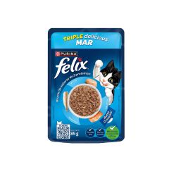 Alimento Húmedo Para Gato Felix Purina Triple Delicious Mar Con Atún, Sardina Y Salmón X 85gr