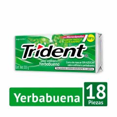 Goma De Mascar Trident Sabor A Yerbabuena Sin Azúcar x 30,6gr x 18 Unidades