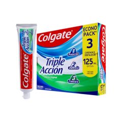 Crema Dental Colgate Triple Acción Menta Original x 125ml x 3 Unidades Econopack