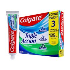 Crema Dental Colgate Triple Acción Menta Original x 125ml x 3 Unidades Econopack