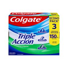 Crema Dental Colgate Triple Acción Menta Original X 150ml X 3 Unidades Econopack