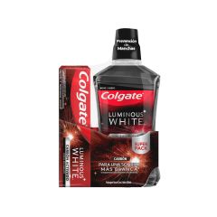 Enjuague Bucal Colgate Luminous White Carbón x 500ml + Crema Dental Luminous White Carbón Activado x 75ml