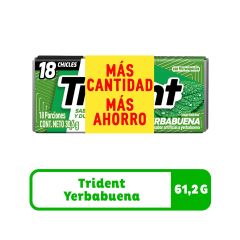 Goma De Mascar Trident Sabor A Yerbabuena Sin Azúcar X 61,2gr X 36 Unidades