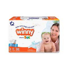 Pañales Winny Ultratrim Sec Etapa 3/G x 30 Unidades + 10 Toallitas