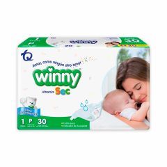 Pañales Winny Ultratrim Sec Etapa 1 x 30 Unidades + 20 Toallitas