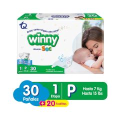 Pañales Winny Ultratrim Sec Etapa 1 x 30 Unidades + 20 Toallitas