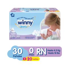 Pañales Winny Sensitive Natural Etapa 0 Recién Nacido x 30 Unidades