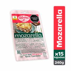 Queso Mozarella Alpina x 240gr x 15 Tajadas