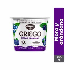Yogurt Griego Alpina Con Cama De Fruta Sabor A Mora Y Arándanos x 150gr