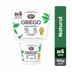 Yogurt Griego Alpina Sin Dulce Sabor Natural x 150gr x 4 Unidades