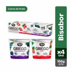 Yogurt Griego Alpina Con Cama De Fruta Sabor A Fresa Y Mora Y Arándanos x 150gr x 4 Unidades
