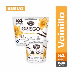 Yogurt Griego Alpina Sin Dulce Sabor Vainilla Sin Azúcar x 150gr x 4 Unidades