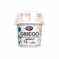 Yogurt Griego Alpina Sabor Natural Con Cereal Musli x 159gr