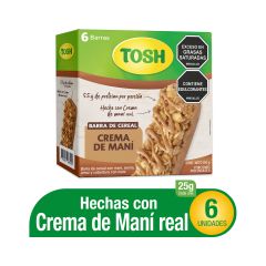 Barras De Cereal Tosh Con Maní, Avena, Arroz Y Cobertura De Maní X 25gr X 6 Unidades