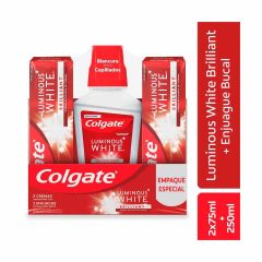 Crema Dental Colgate Luminous White x 75ml x 2 Unidades + Enjuague Bucal Luminous x 250ml