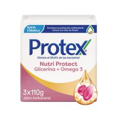 Jabón En Barra Protex Antibacterial Nutri Protect Omega 3 x 110gr x 3 Unidades