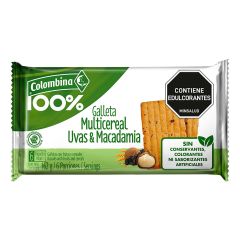 Galletas 100% Colombina Multicereal Uvas & Macadamia x 162gr