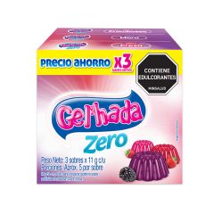 Gelatina En Polvo Gelhada Zero Sabor A Frambuesa, Mora Y Fresa X 33gr X 3 Unidades