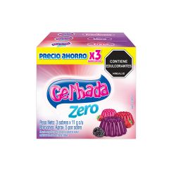 Gelatina En Polvo Gelhada Zero Sabor A Frambuesa, Mora Y Fresa X 33gr X 3 Unidades