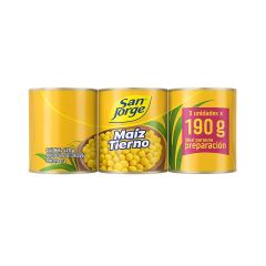 Maíz Tierno San Jorge Lata x 190gr x 3 Unidades Ahorra 20% Descuento