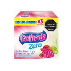 Gelatina En Polvo Gelhada Zero Sabor A Frambuesa, Fresa Y Limón X 33gr X 3 Unidades