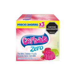 Gelatina En Polvo Gelhada Zero Sabor A Frambuesa, Fresa Y Limón X 33gr X 3 Unidades