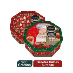 Galletas De Navidad Noel Dulces Surtidas Cofre Octagonal En Lata X 260gr
