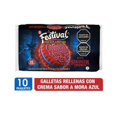 Galletas Festival Stranger Things Crema Sabor Mora Azul X 36gr X 10 Paquetes