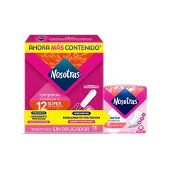 Tampones Nosotras Digital Súper Sin Aplicador X 12 Unidades + Protector Diario Multiestilo X 15 Unidades