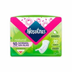 Toallas Femeninas Nosotras Natural Normal Sin Alas Tela Tipo Algodón x 10 Unidades