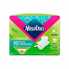 Toallas Femeninas Nosotras Natural Plus Canalgel Tela Tipo Algodón x 10 Unidades