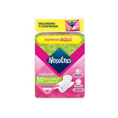 Toallas Femeninas Nosotras Natural Invisible Clásica Tipo Tela Algodón x 30 Unidades