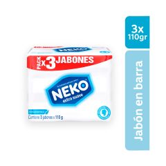 Jabón En Barra Neko Extra Suave Hipoalergénico X 110gr X 3 Unidades