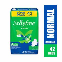 Toallas Femeninas Stayfree Normal Tipo Tela Suave Con Alas x 42 Unidades Súper Pack