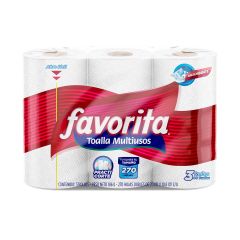 Toallas De Cocina Multiusos Favorita X 90 Hojas X 3 Rollos Doble Hoja