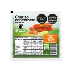 Chorizo Con Ternera Colanta Premium x 450gr x 8 Unidades