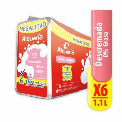 Leche Alquería Descremada 0% Grasa Bolsa x 1100ml x 6 Unidades