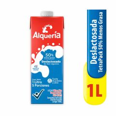Leche Alquería Deslactosada Semidescremada 50% Menos Grasa Tetra x 1000ml