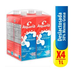 Leche Alquería Deslactosada Semidescremada 50% Menos Grasa Tetra x 1000ml x 4 Unidades