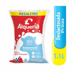 Leche Alquería Deslactosada Descremada 0% Grasa Bolsa x 1100ml
