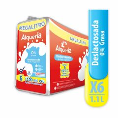 Leche Alquería Deslactosada Descremada 0% Grasa Bolsa x 1100ml x 6 Unidades