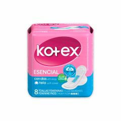 Toallas Femeninas Kotex Esencial Tipo Tela Con Alas x 8 Unidades