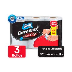Toallas De Cocina Multiusos Scott Duramax Paño Reutilizable x 52 Hojas x 3 Rollos Súper Oferta