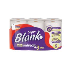 Papel Higiénico Súper Blanko Max Suavecito Triple Hoja X 12 Unidades