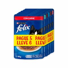 Alimento Húmedo Para Gato Felix Purina Sabores Surtidos x 85gr Pague 5 Lleve 6 Unidades