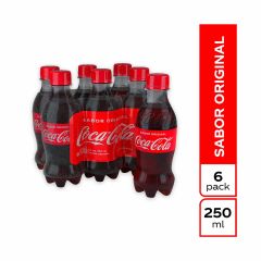 Bebida Gaseosa Coca Cola Sabor Original Pet x 250ml x 6 Unidades