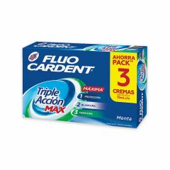 Crema Dental Fluocardent Triple Acción Max Sabor A Menta x 75ml x 3 Unidades